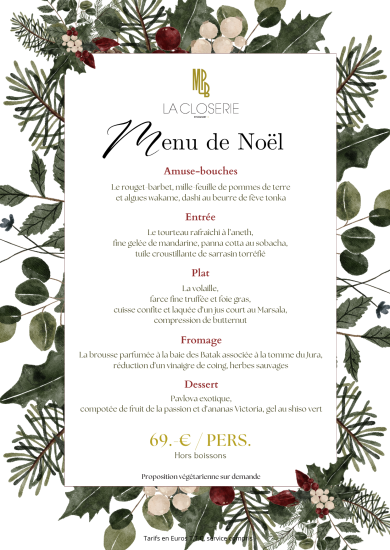 Menu de Noël 2025 Restaurant La Closerie Dijon
