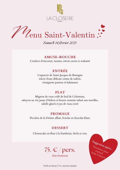 Menu Saint-Valentin La Closerie Dijon